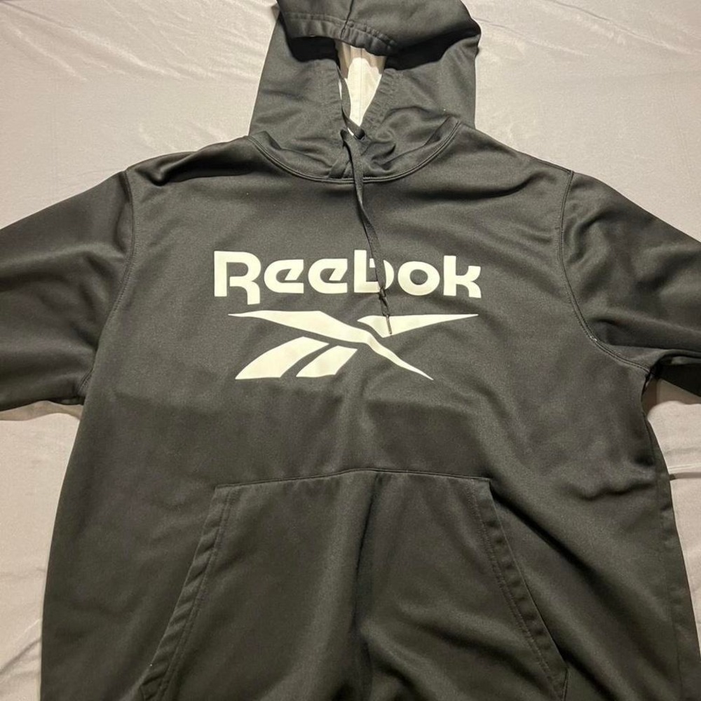 Reebok Mens XL Black Polyester Graphic Logo Pullover Hoodie Sweatshirt RN117927